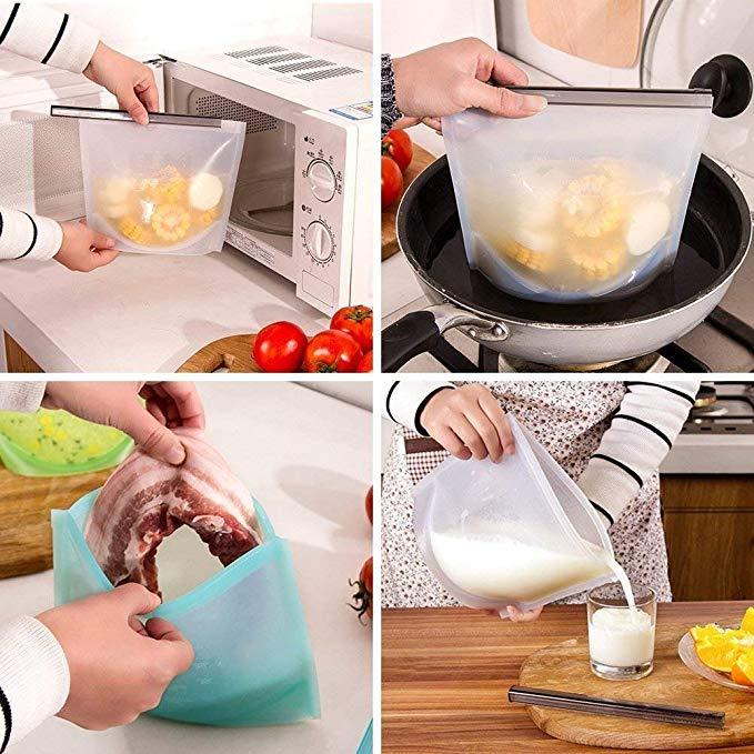 Reusable Silicone Food Storage Bag for Fruits, Vegetables, Meat. 
